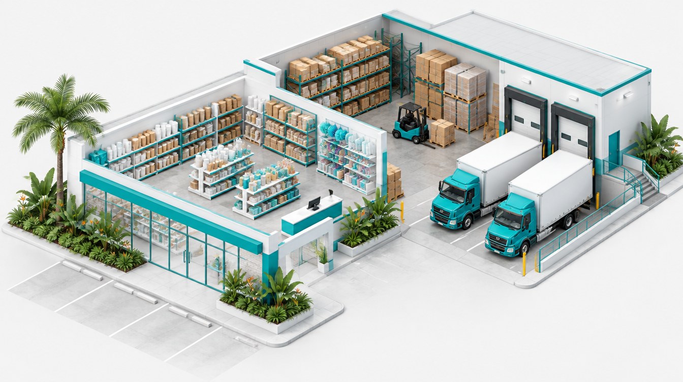 Illustration du dépôt central et du magasin du Centre